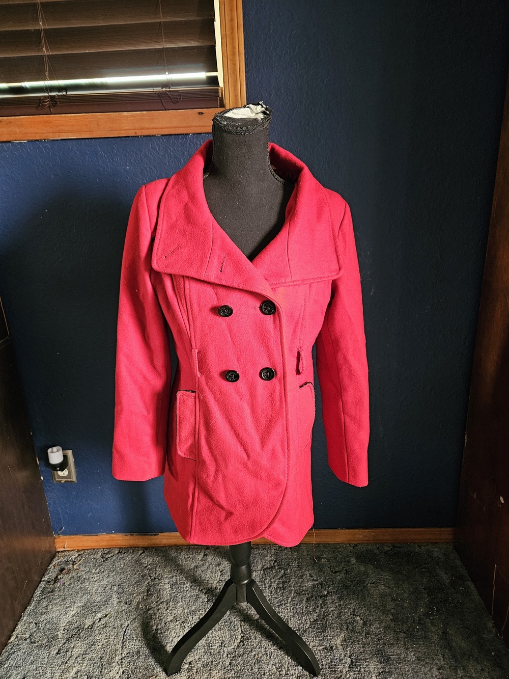 Guess Women's Bright Red Double-Breasted Pea Coat